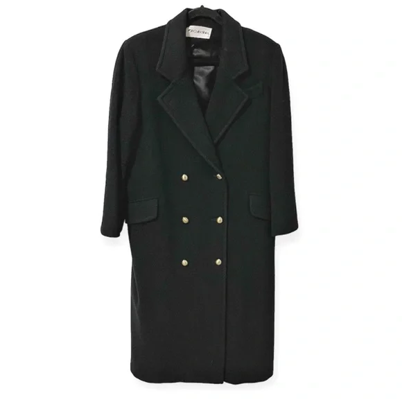 Vintage Union Made JH Collectibles Wool Long Trench Coat Black sz Medium / Large - Picture 1 of 14